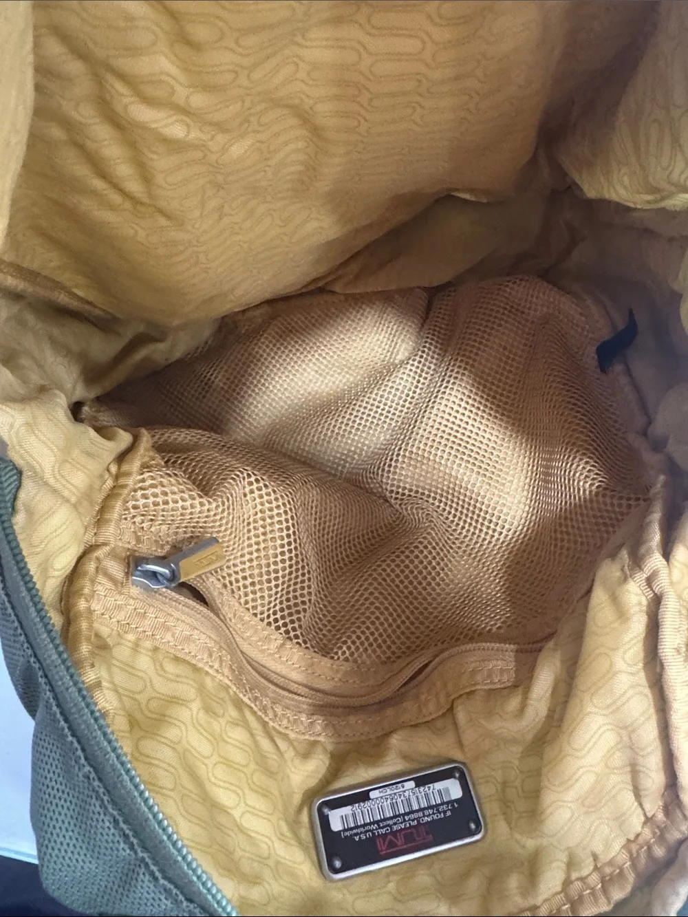 Tumi Olive Green Messenger Bag with Beige Strap